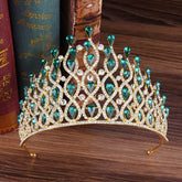 Huge Tall European Green Red Blue Crystal Tiaras Vintage Gold Rhinestone - Acapparelstore
